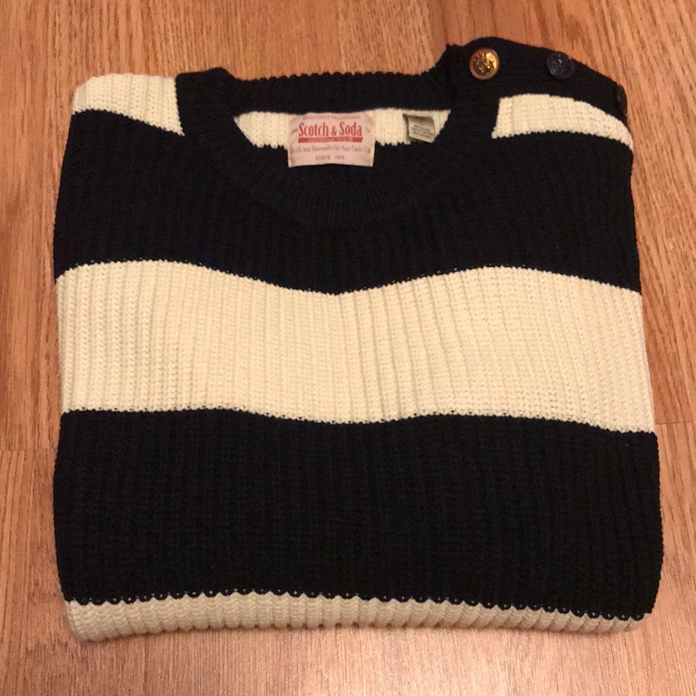 Scotch & Soda color block striped chunky heavy knit crewneck oversized sweater - Picture 9 of 15